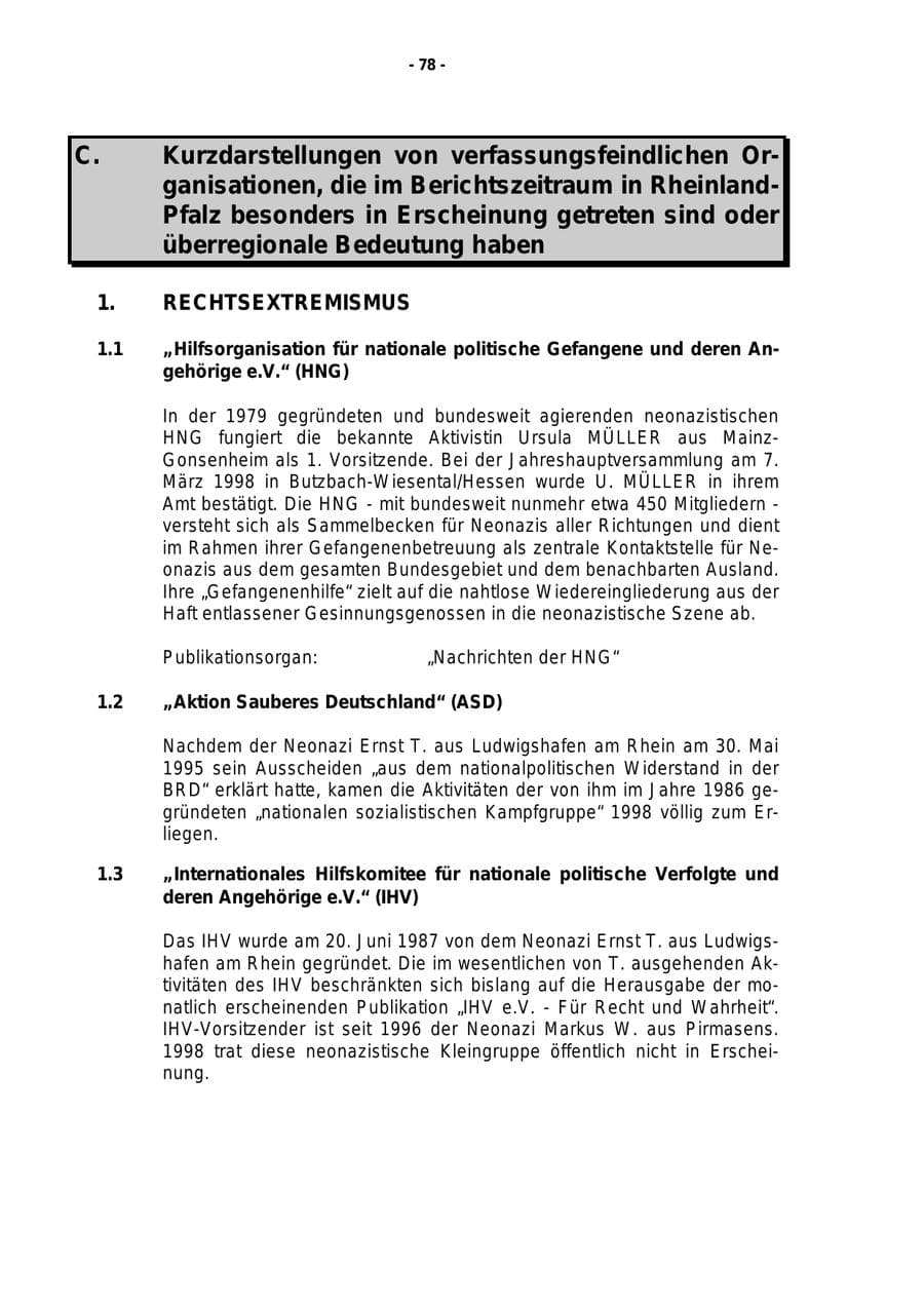 Seite 79 des Verfassungsschutzbericht 1998 Rheinland-Pfalz