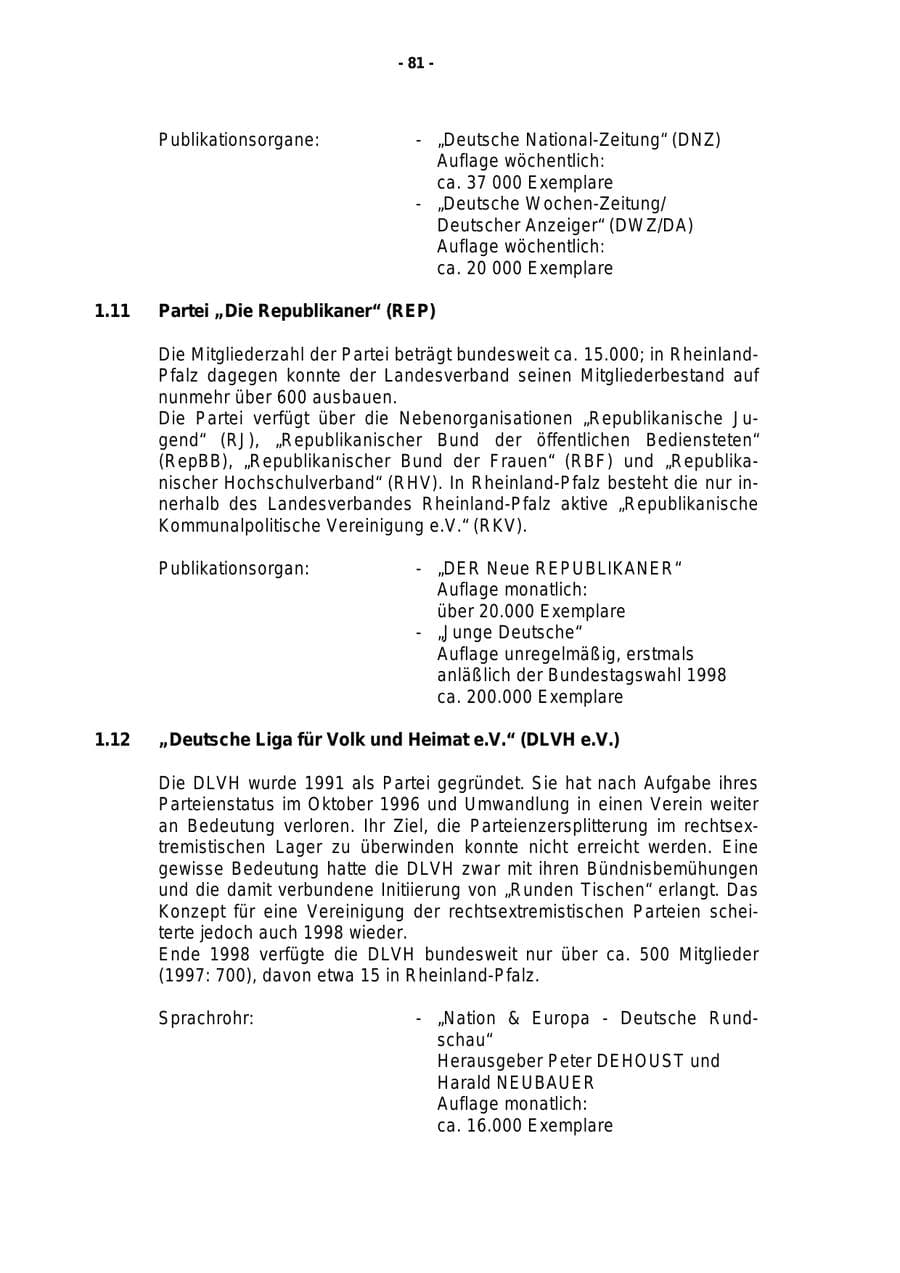 Seite 82 des Verfassungsschutzbericht 1998 Rheinland-Pfalz
