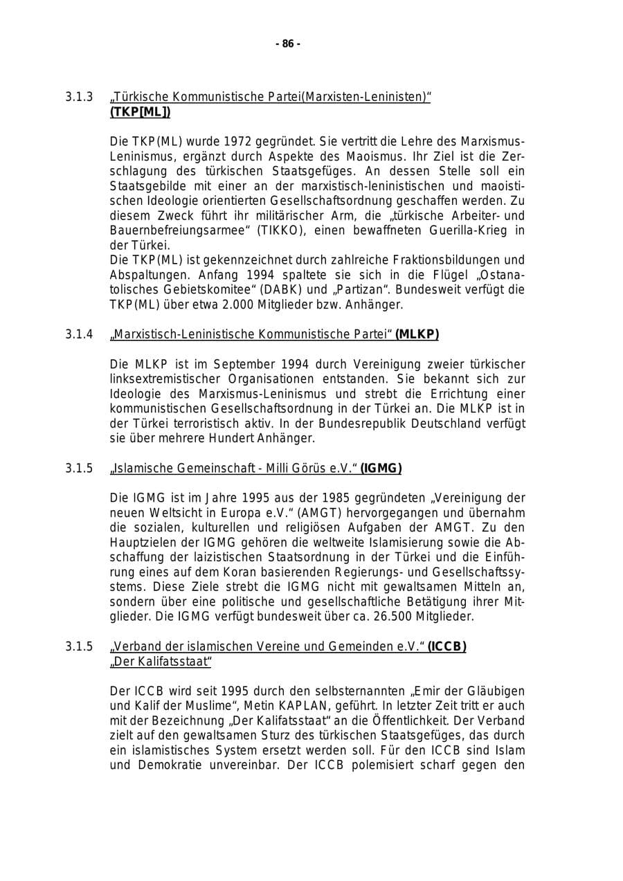 Seite 87 des Verfassungsschutzbericht 1998 Rheinland-Pfalz