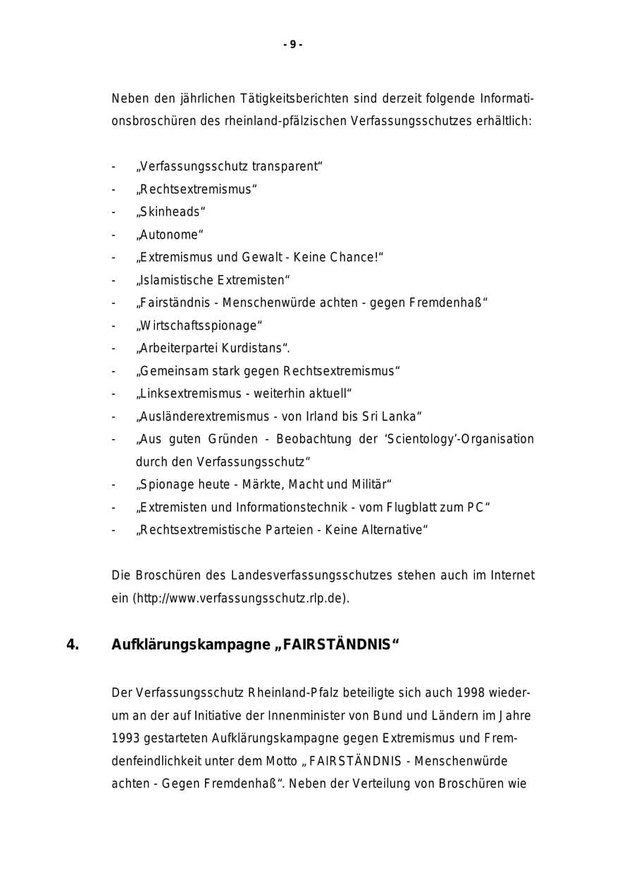 Seite 10 des Verfassungsschutzbericht 1998 Rheinland-Pfalz