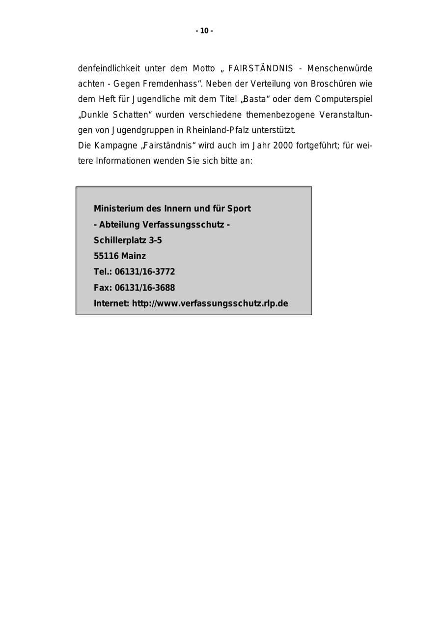 Seite 11 des Verfassungsschutzbericht 1999 Rheinland-Pfalz