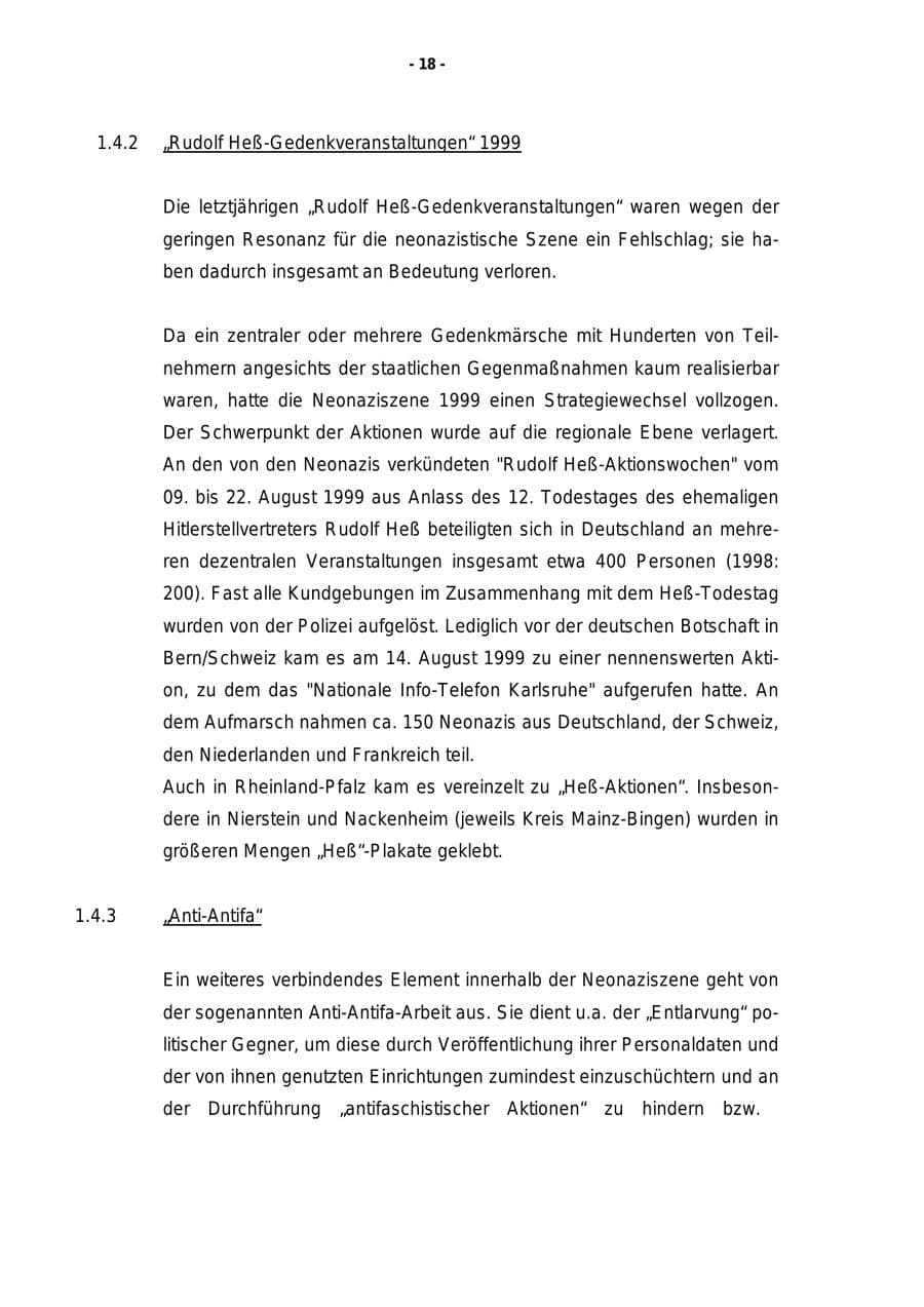 Seite 19 des Verfassungsschutzbericht 1999 Rheinland-Pfalz