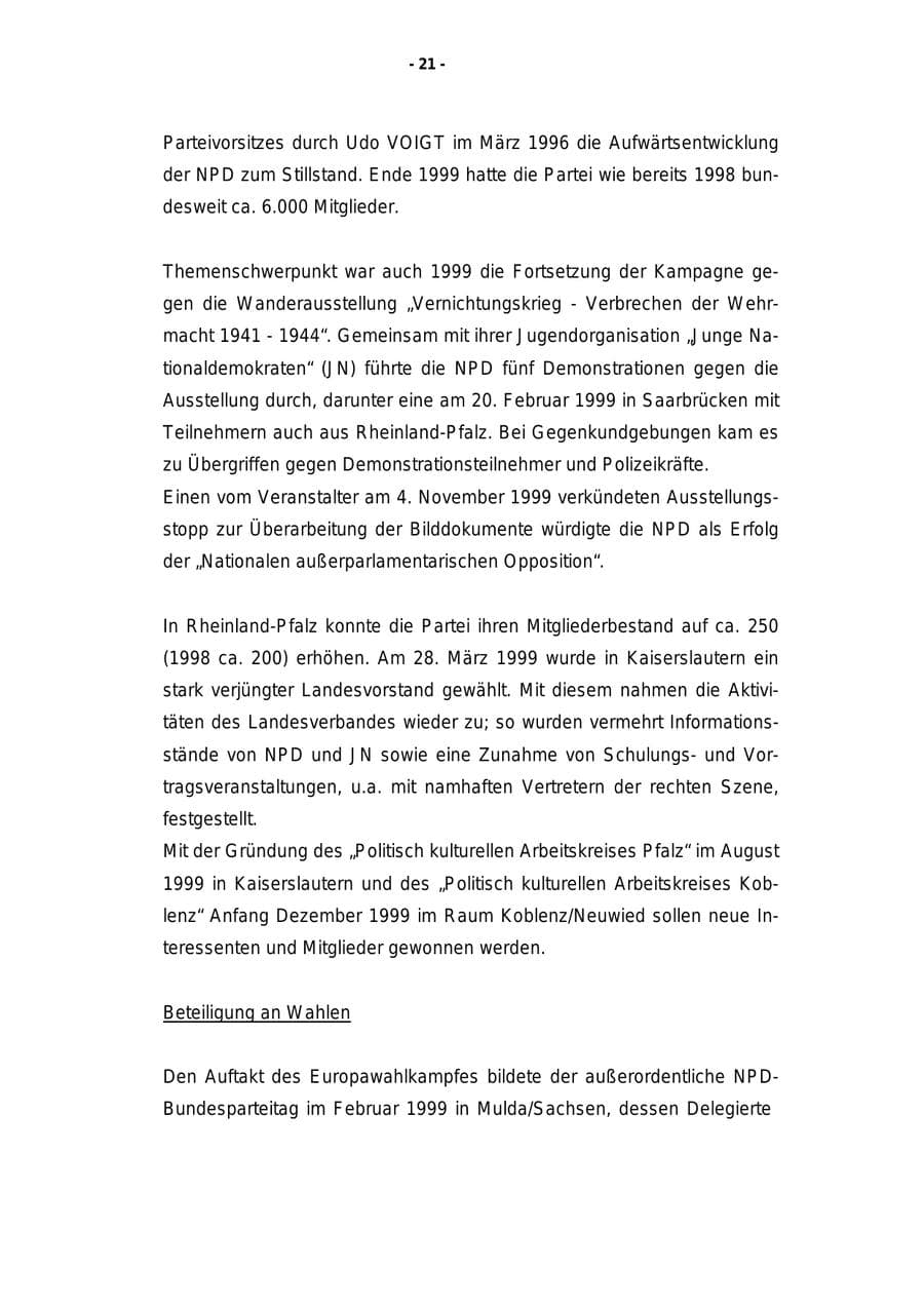 Seite 22 des Verfassungsschutzbericht 1999 Rheinland-Pfalz