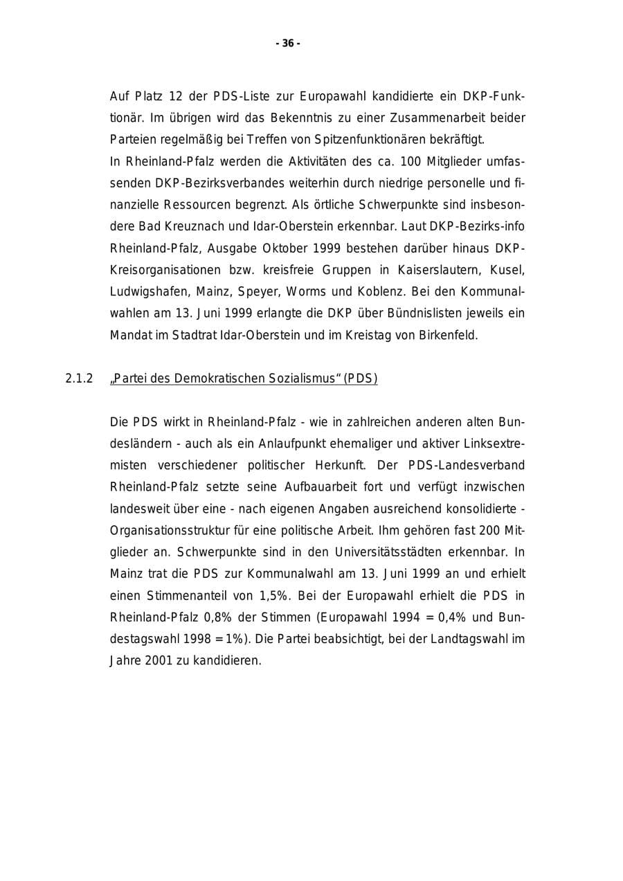 Seite 37 des Verfassungsschutzbericht 1999 Rheinland-Pfalz