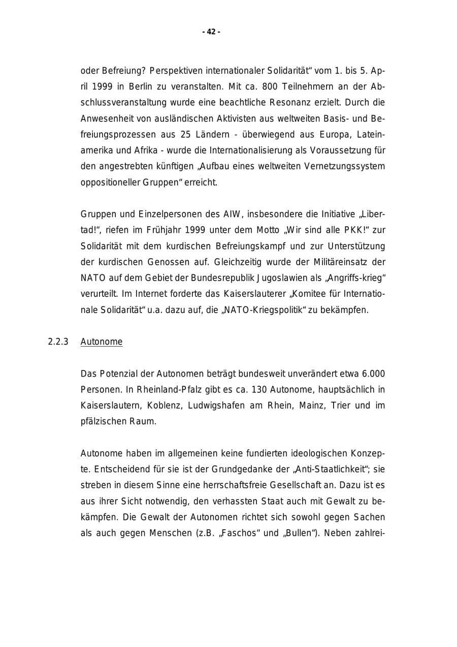 Seite 43 des Verfassungsschutzbericht 1999 Rheinland-Pfalz