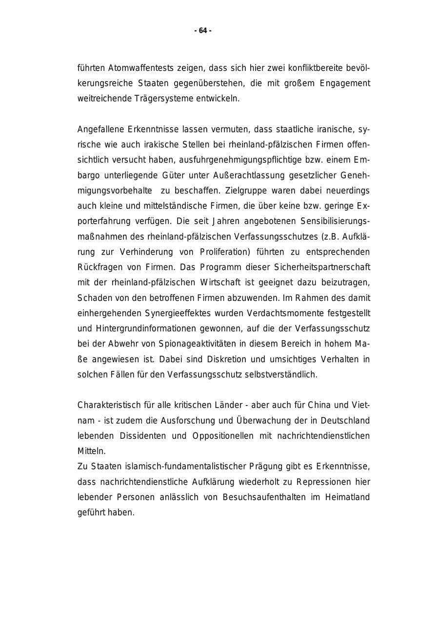 Seite 65 des Verfassungsschutzbericht 1999 Rheinland-Pfalz