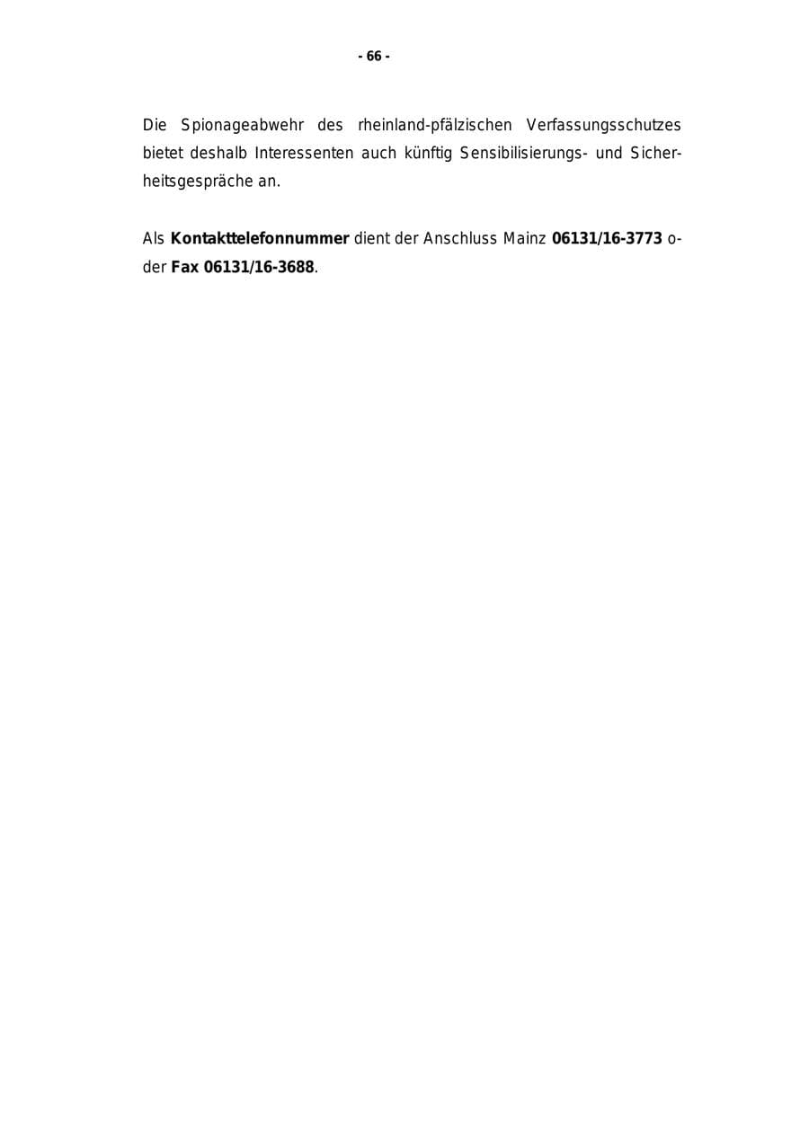 Seite 67 des Verfassungsschutzbericht 1999 Rheinland-Pfalz