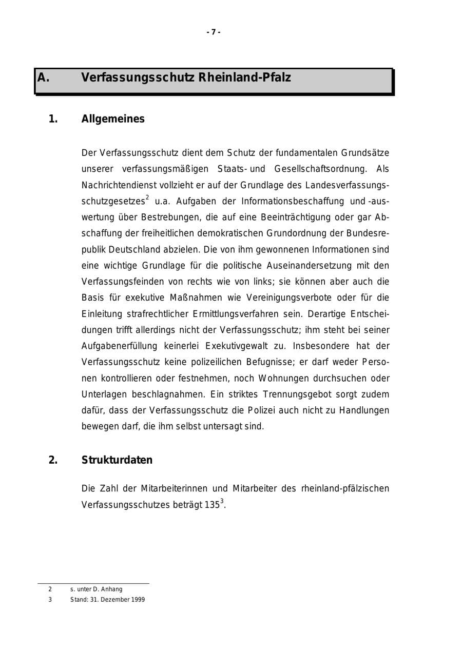 Seite 8 des Verfassungsschutzbericht 1999 Rheinland-Pfalz