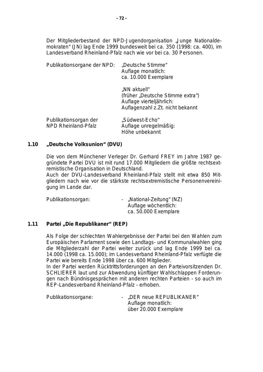 Seite 73 des Verfassungsschutzbericht 1999 Rheinland-Pfalz