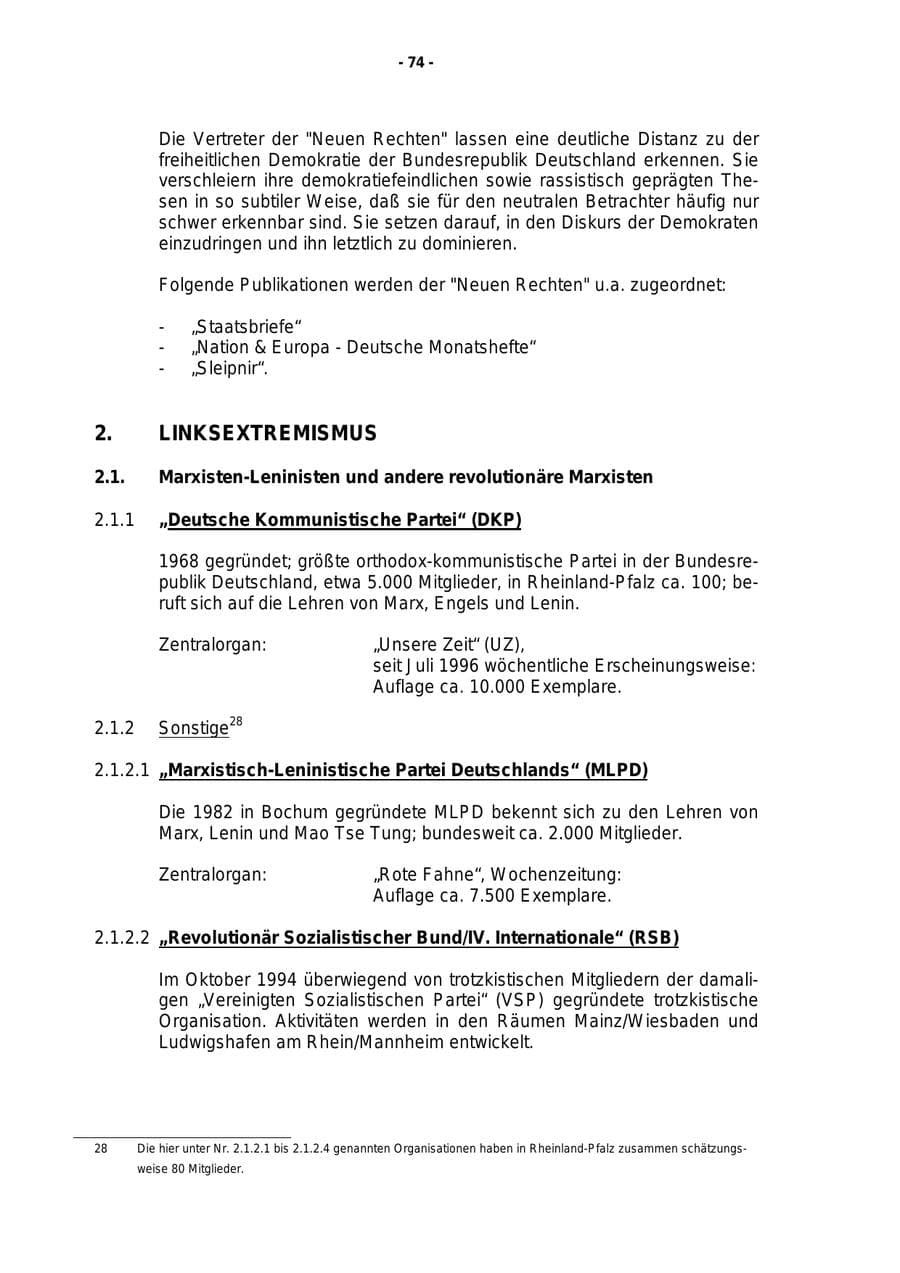 Seite 75 des Verfassungsschutzbericht 1999 Rheinland-Pfalz