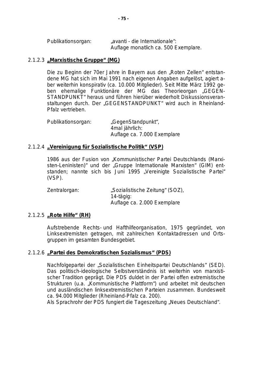 Seite 76 des Verfassungsschutzbericht 1999 Rheinland-Pfalz