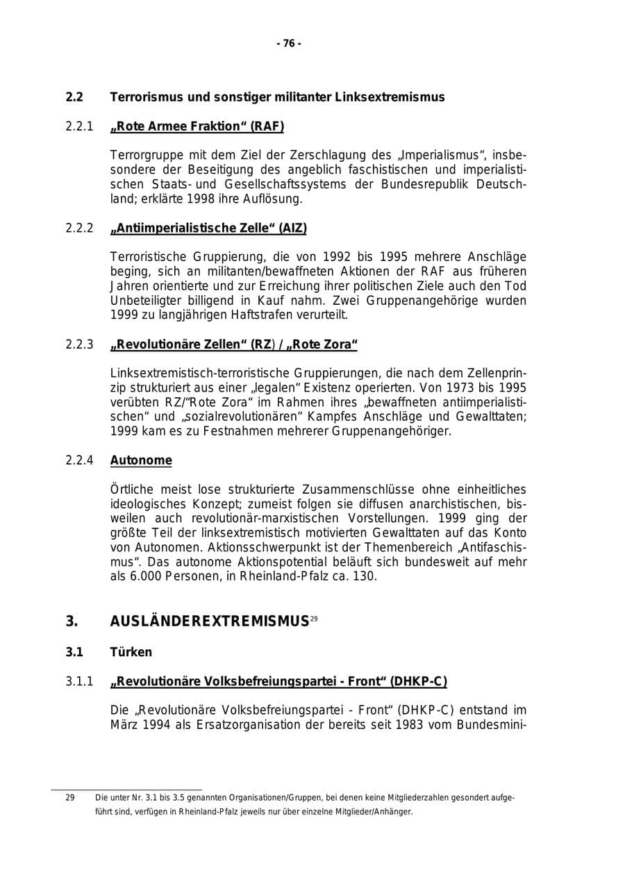 Seite 77 des Verfassungsschutzbericht 1999 Rheinland-Pfalz