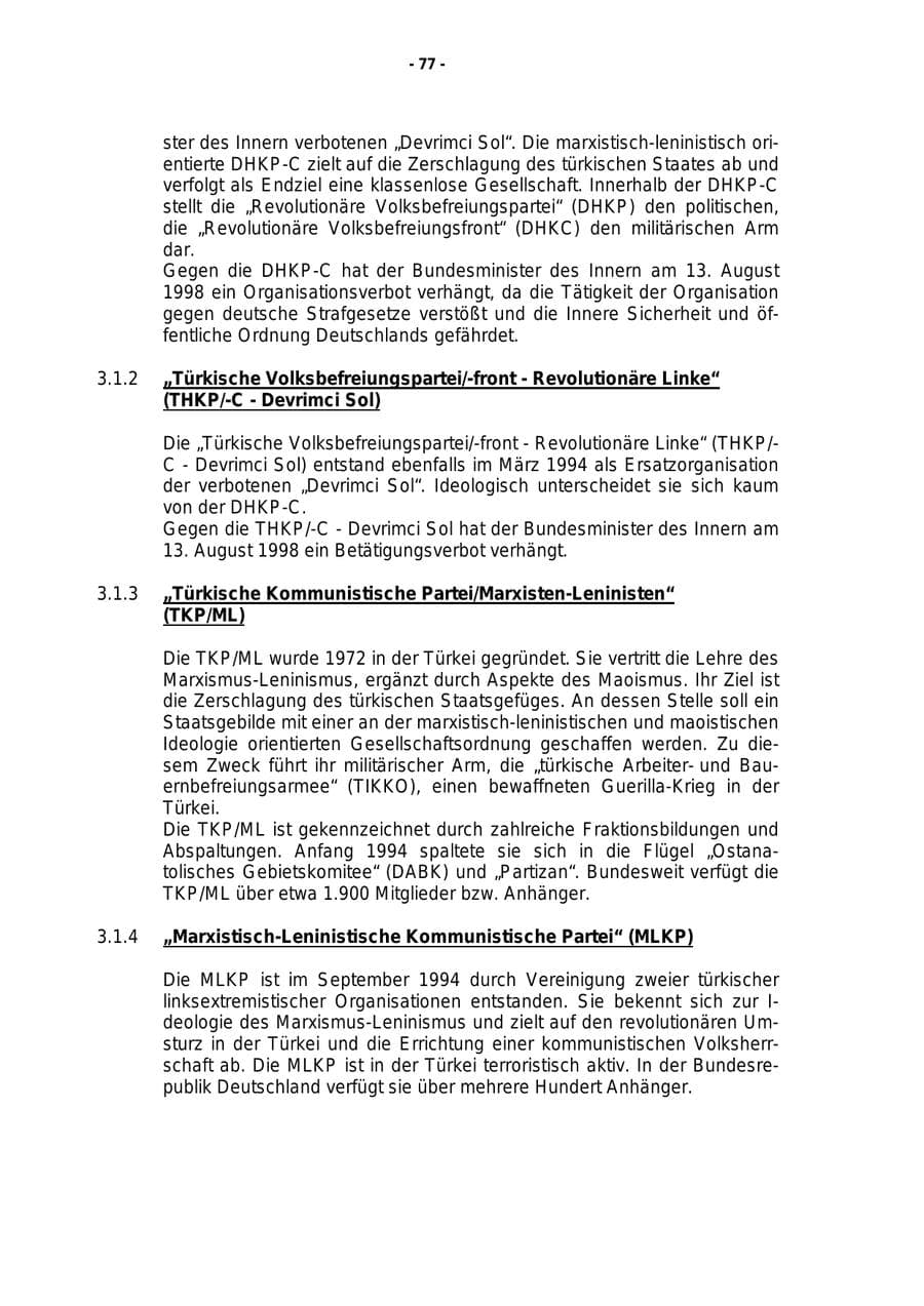 Seite 78 des Verfassungsschutzbericht 1999 Rheinland-Pfalz