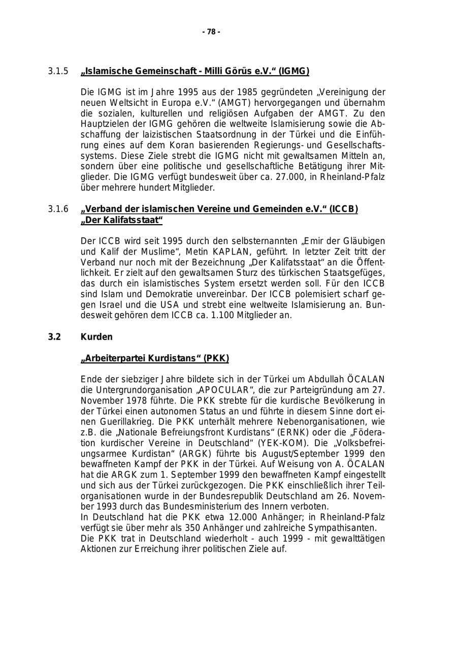 Seite 79 des Verfassungsschutzbericht 1999 Rheinland-Pfalz