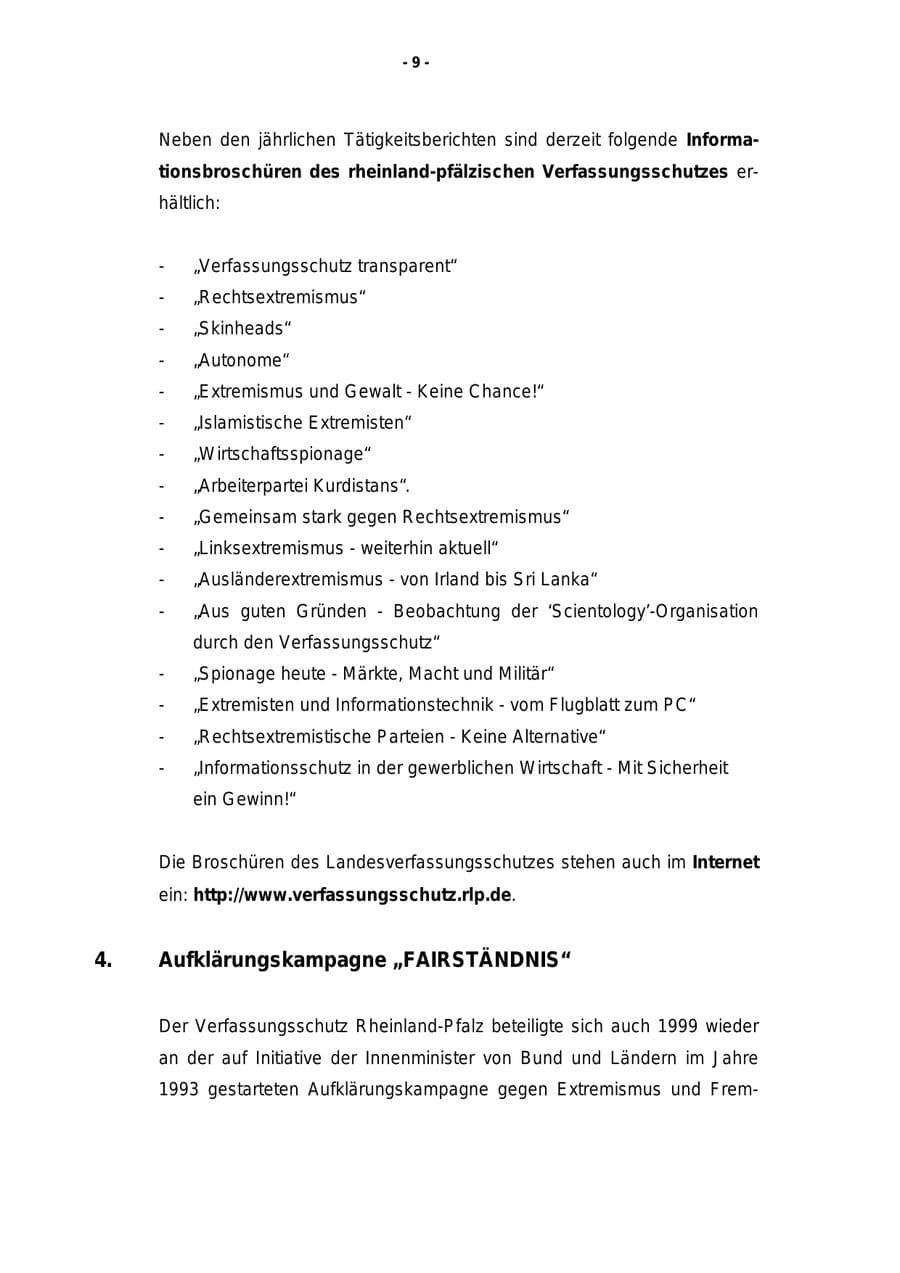 Seite 10 des Verfassungsschutzbericht 1999 Rheinland-Pfalz