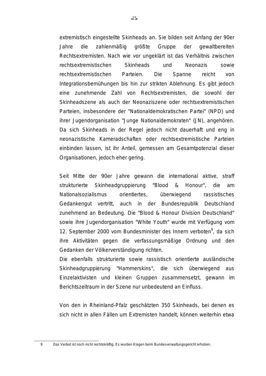 Seite 16 des Verfassungsschutzbericht 2000 Rheinland-Pfalz