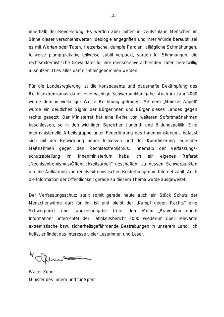 Seite 3 des Verfassungsschutzbericht 2000 Rheinland-Pfalz