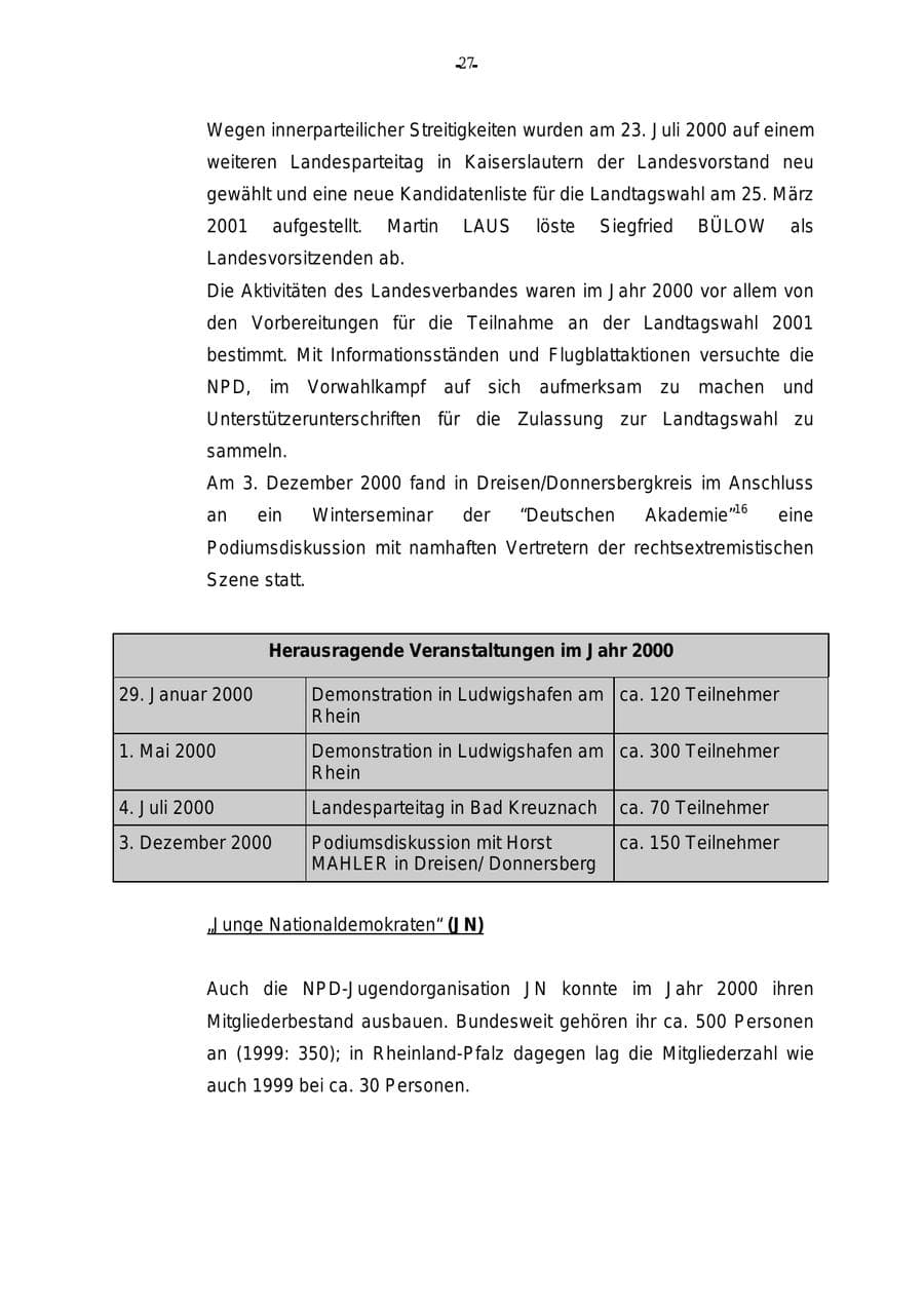 Seite 28 des Verfassungsschutzbericht 2000 Rheinland-Pfalz