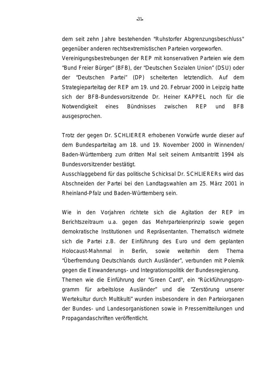 Seite 32 des Verfassungsschutzbericht 2000 Rheinland-Pfalz