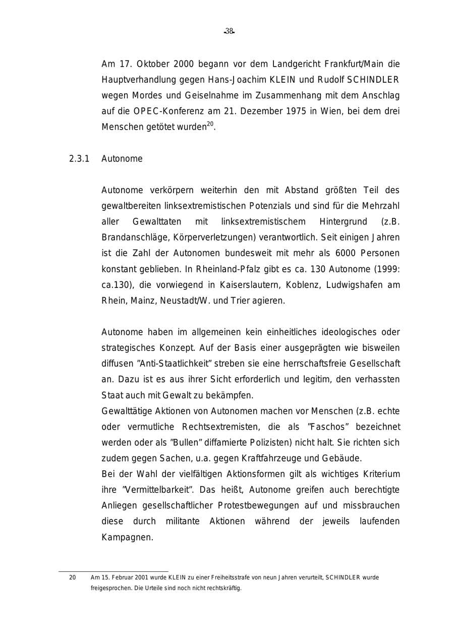 Seite 39 des Verfassungsschutzbericht 2000 Rheinland-Pfalz