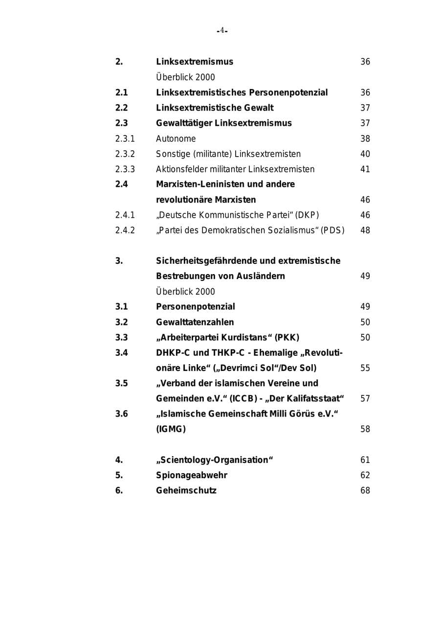 Seite 5 des Verfassungsschutzbericht 2000 Rheinland-Pfalz