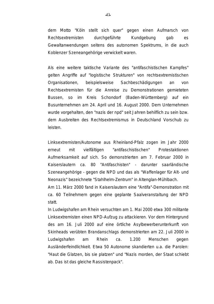 Seite 44 des Verfassungsschutzbericht 2000 Rheinland-Pfalz