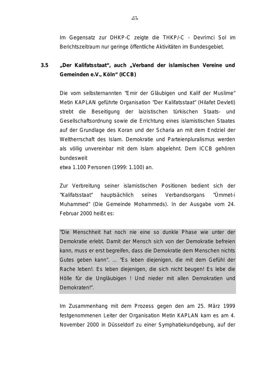 Seite 58 des Verfassungsschutzbericht 2000 Rheinland-Pfalz