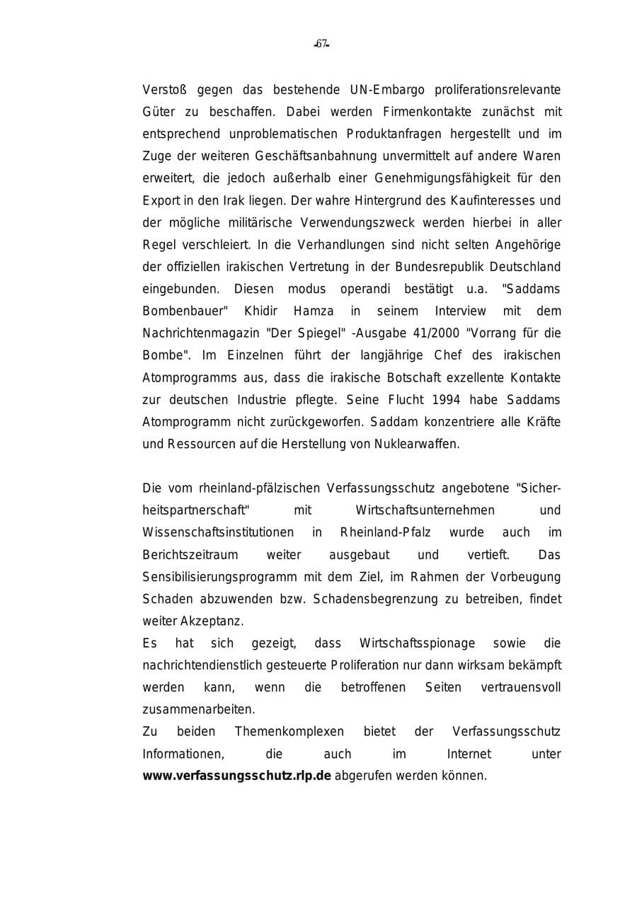 Seite 68 des Verfassungsschutzbericht 2000 Rheinland-Pfalz