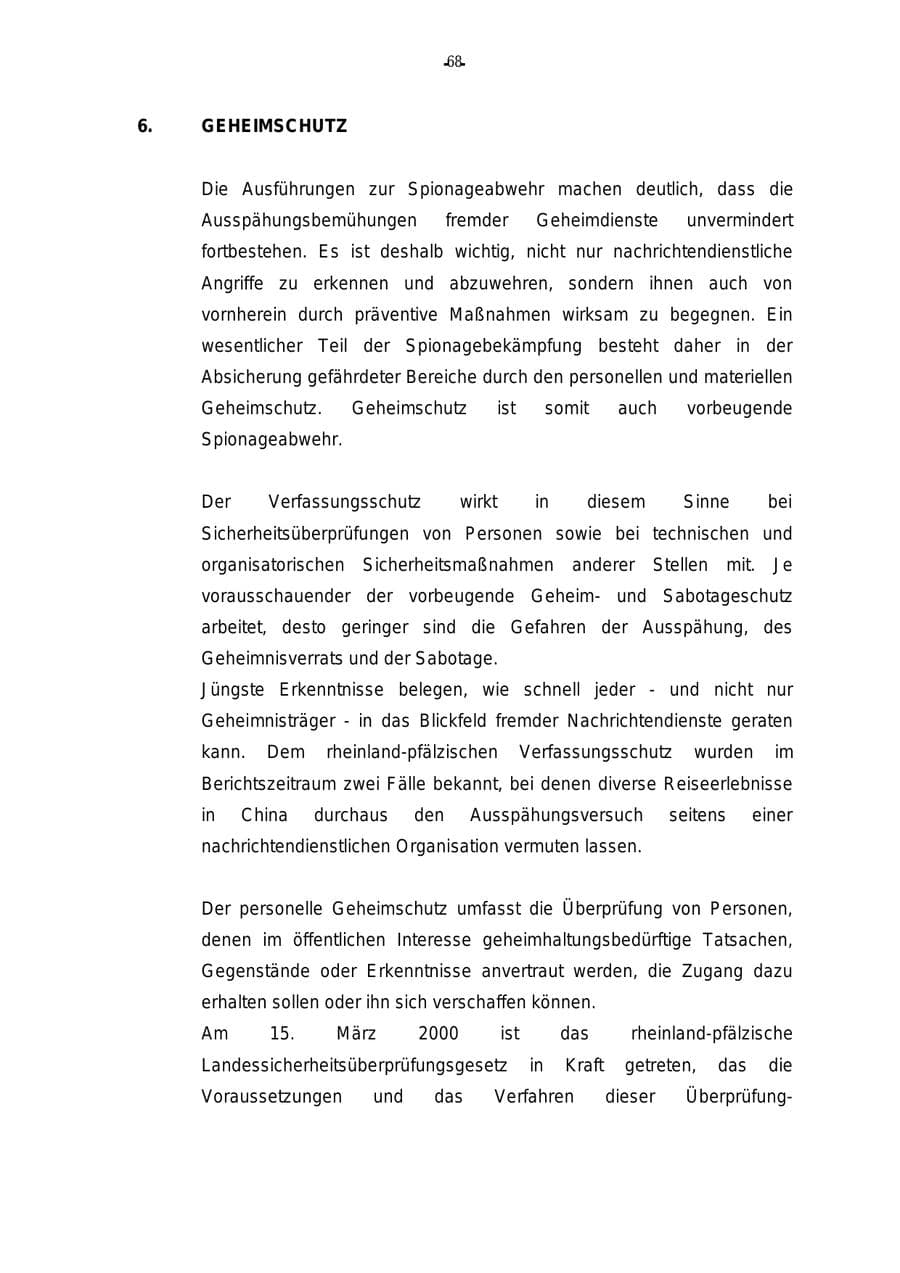 Seite 69 des Verfassungsschutzbericht 2000 Rheinland-Pfalz