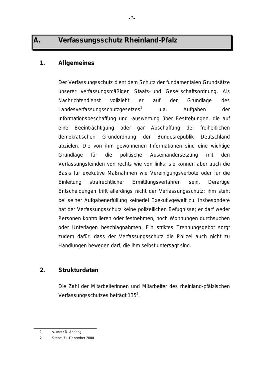 Seite 8 des Verfassungsschutzbericht 2000 Rheinland-Pfalz