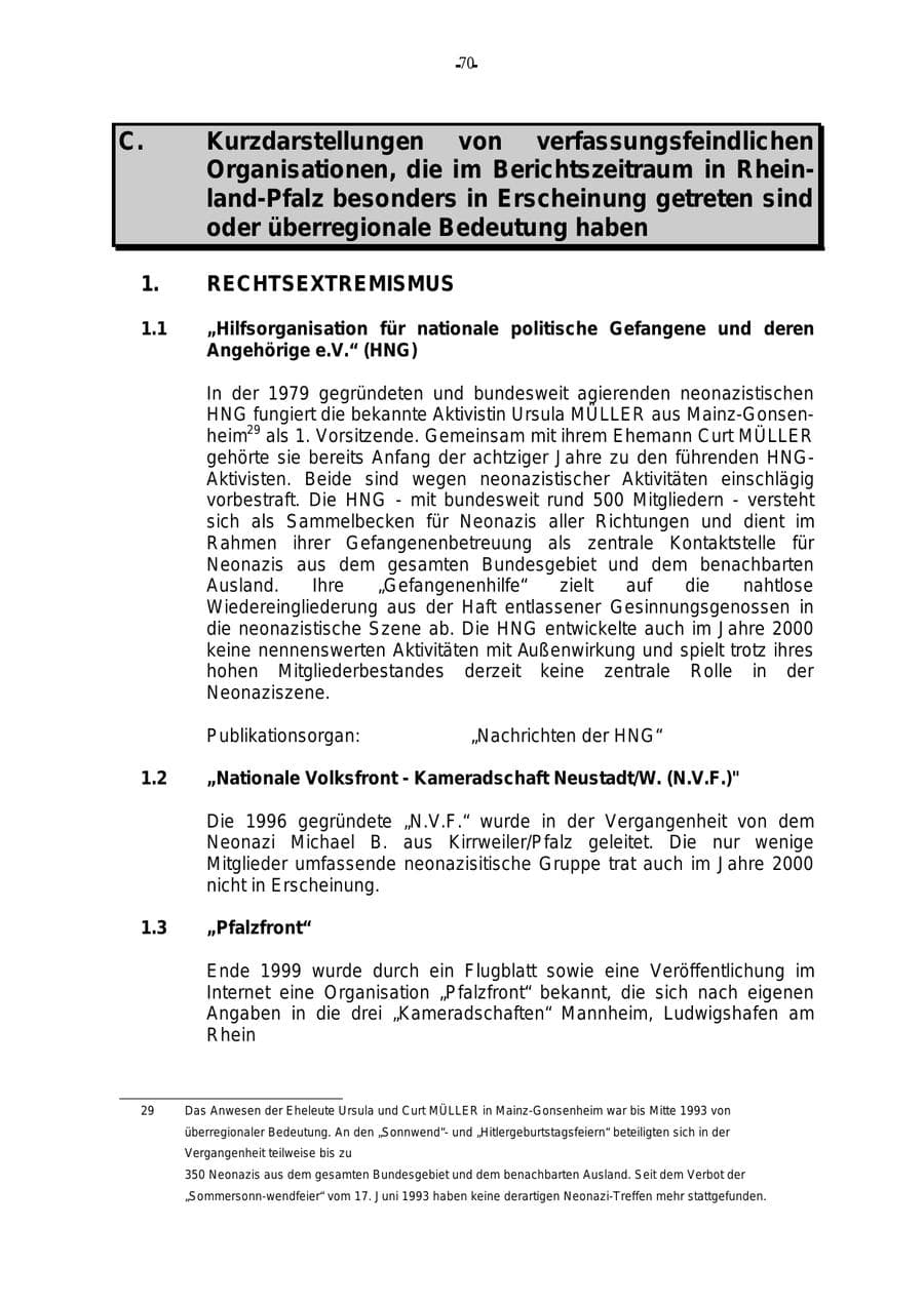 Seite 71 des Verfassungsschutzbericht 2000 Rheinland-Pfalz