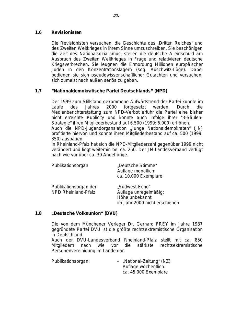 Seite 73 des Verfassungsschutzbericht 2000 Rheinland-Pfalz
