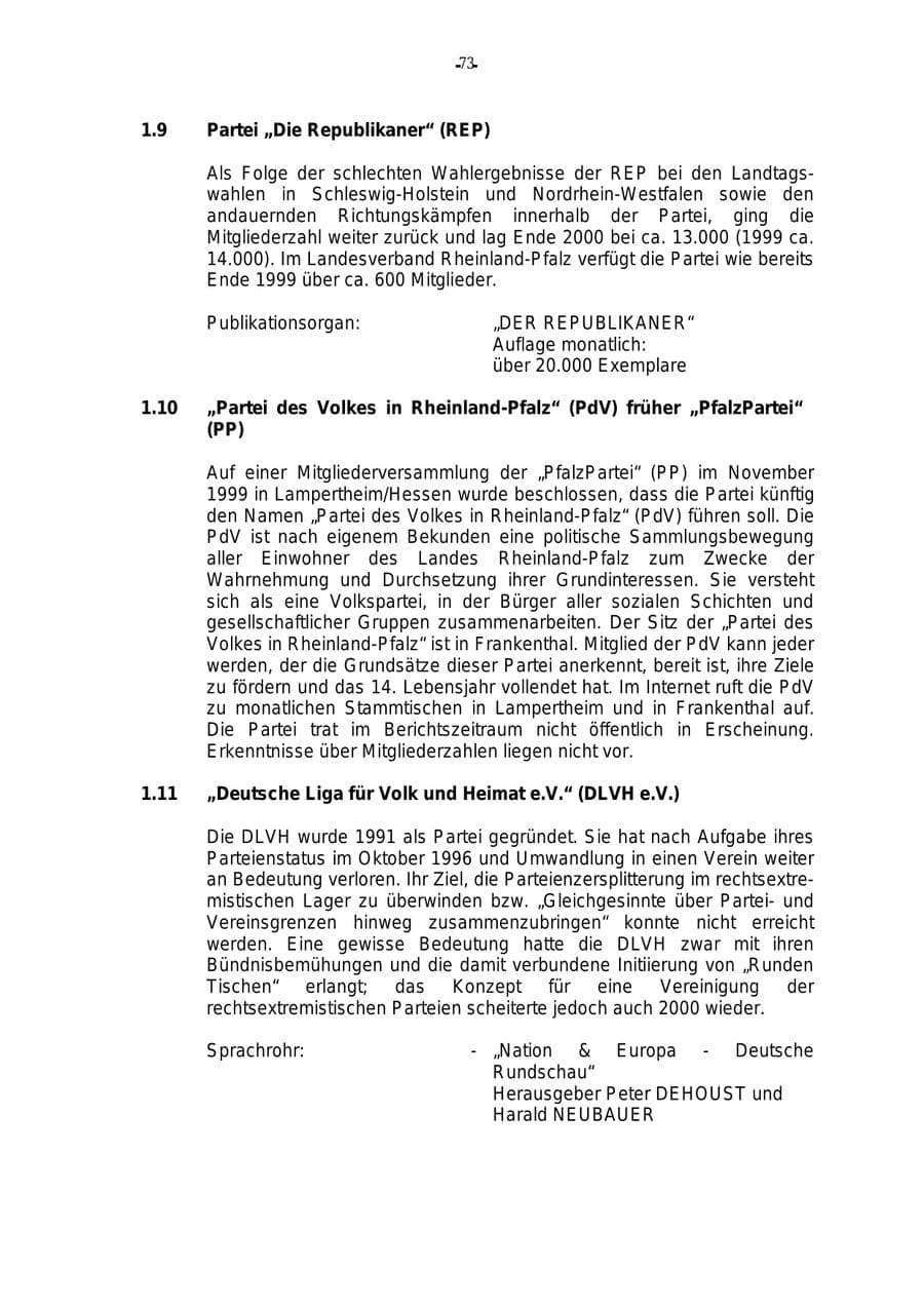 Seite 74 des Verfassungsschutzbericht 2000 Rheinland-Pfalz