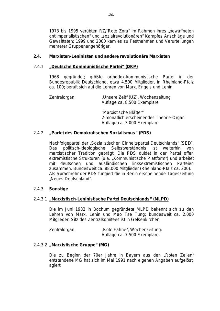 Seite 77 des Verfassungsschutzbericht 2000 Rheinland-Pfalz