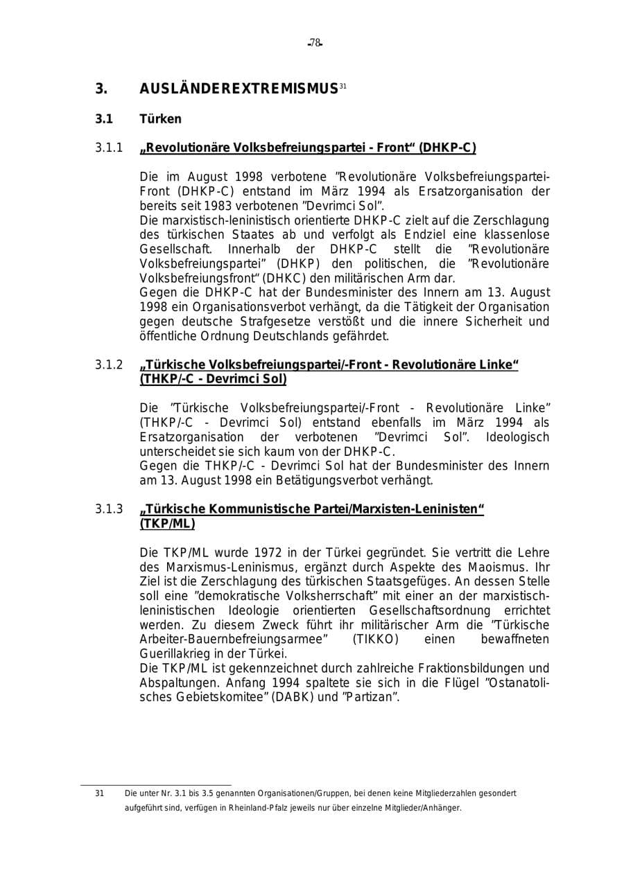 Seite 79 des Verfassungsschutzbericht 2000 Rheinland-Pfalz