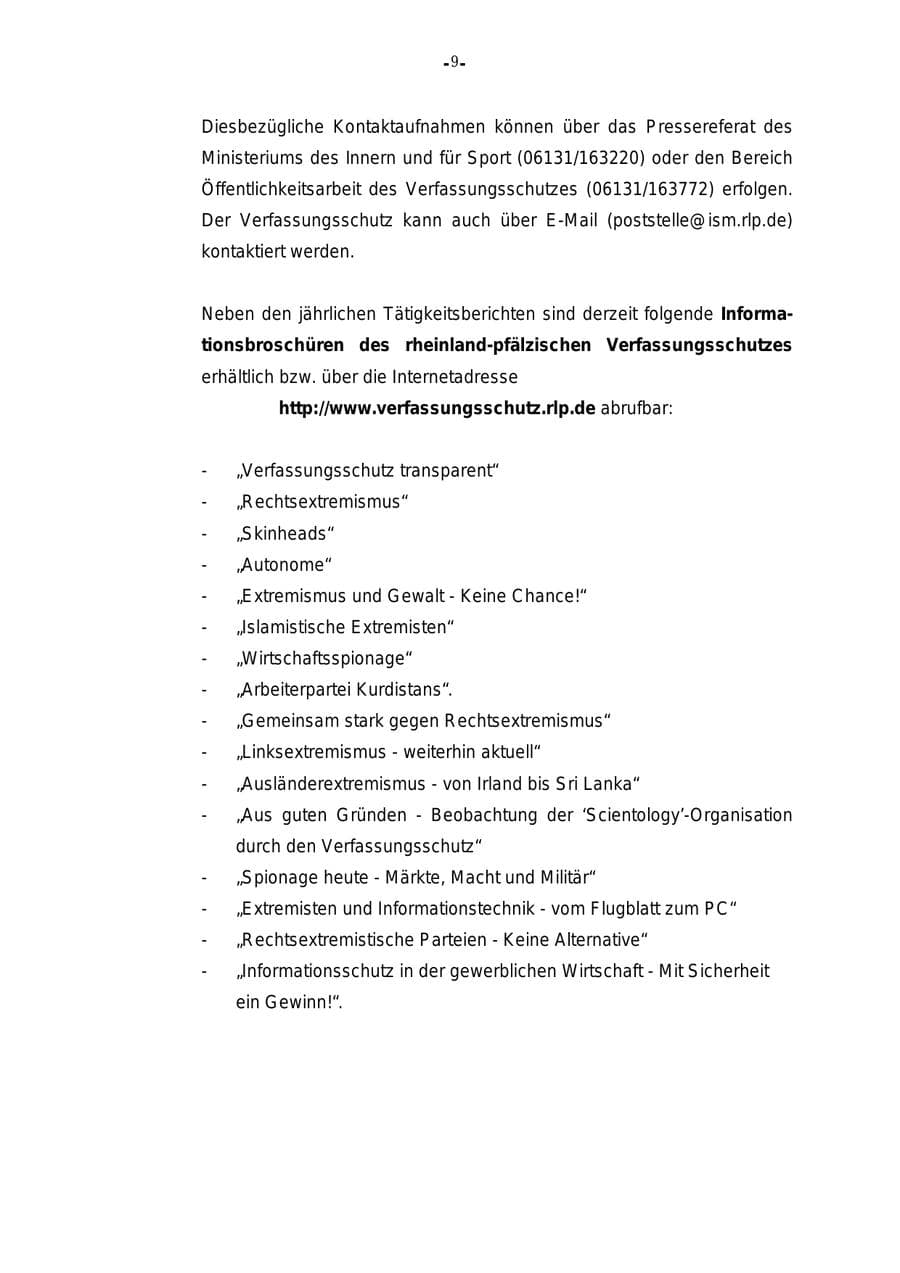 Seite 10 des Verfassungsschutzbericht 2000 Rheinland-Pfalz