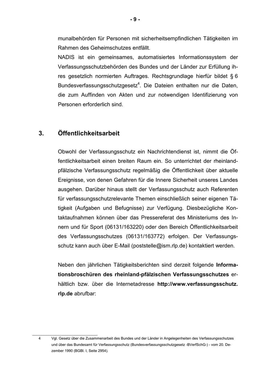 Seite 11 des Verfassungsschutzbericht 2001 Rheinland-Pfalz