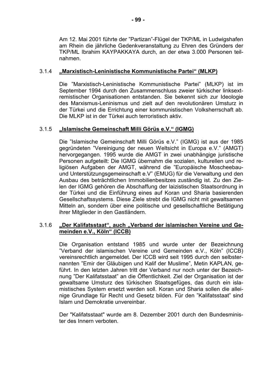 Seite 101 des Verfassungsschutzbericht 2001 Rheinland-Pfalz