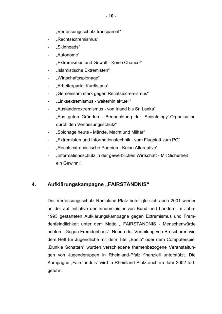 Seite 12 des Verfassungsschutzbericht 2001 Rheinland-Pfalz