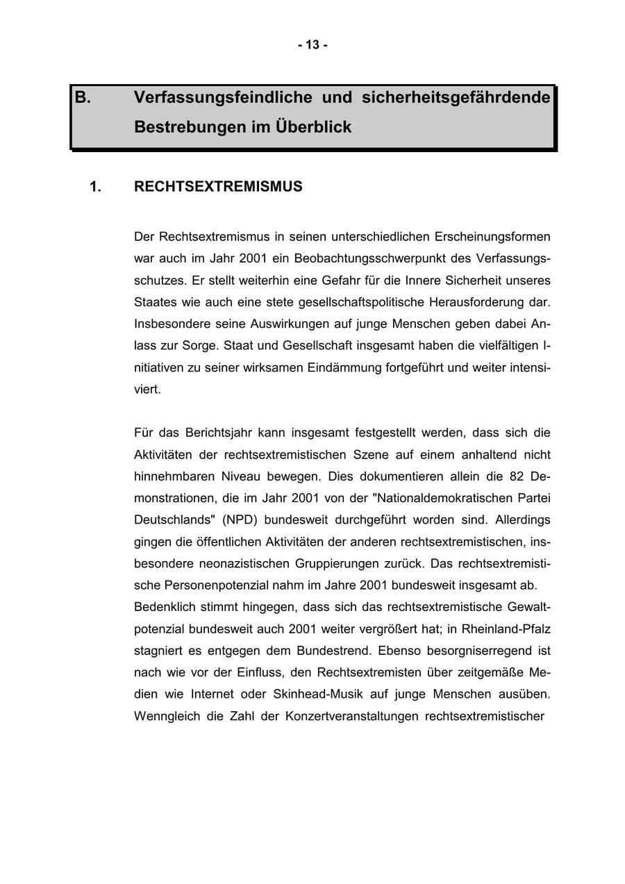 Seite 15 des Verfassungsschutzbericht 2001 Rheinland-Pfalz