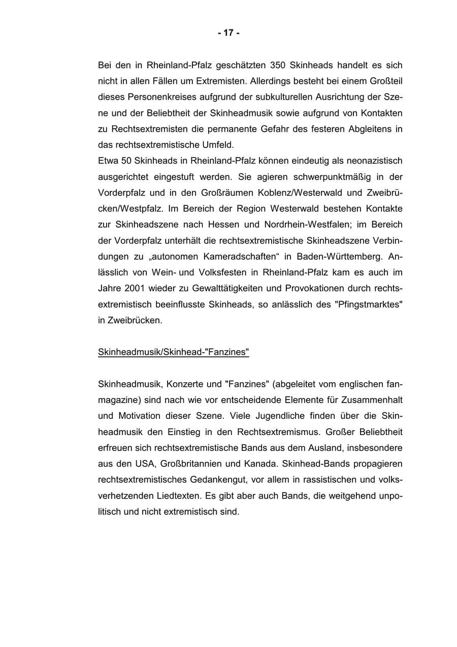 Seite 19 des Verfassungsschutzbericht 2001 Rheinland-Pfalz