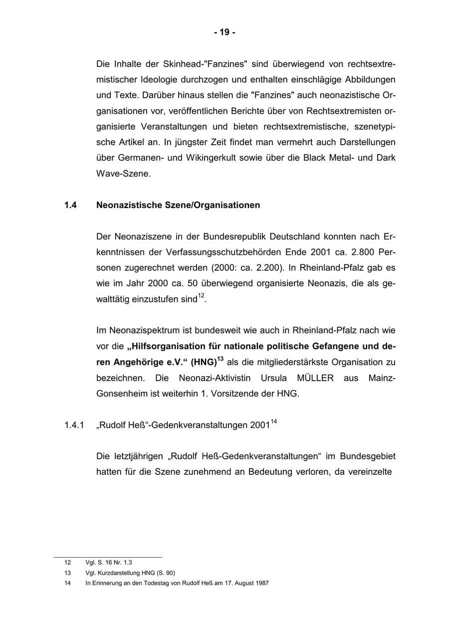 Seite 21 des Verfassungsschutzbericht 2001 Rheinland-Pfalz