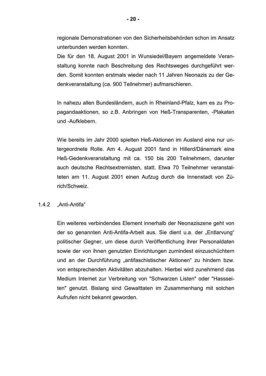 Seite 22 des Verfassungsschutzbericht 2001 Rheinland-Pfalz