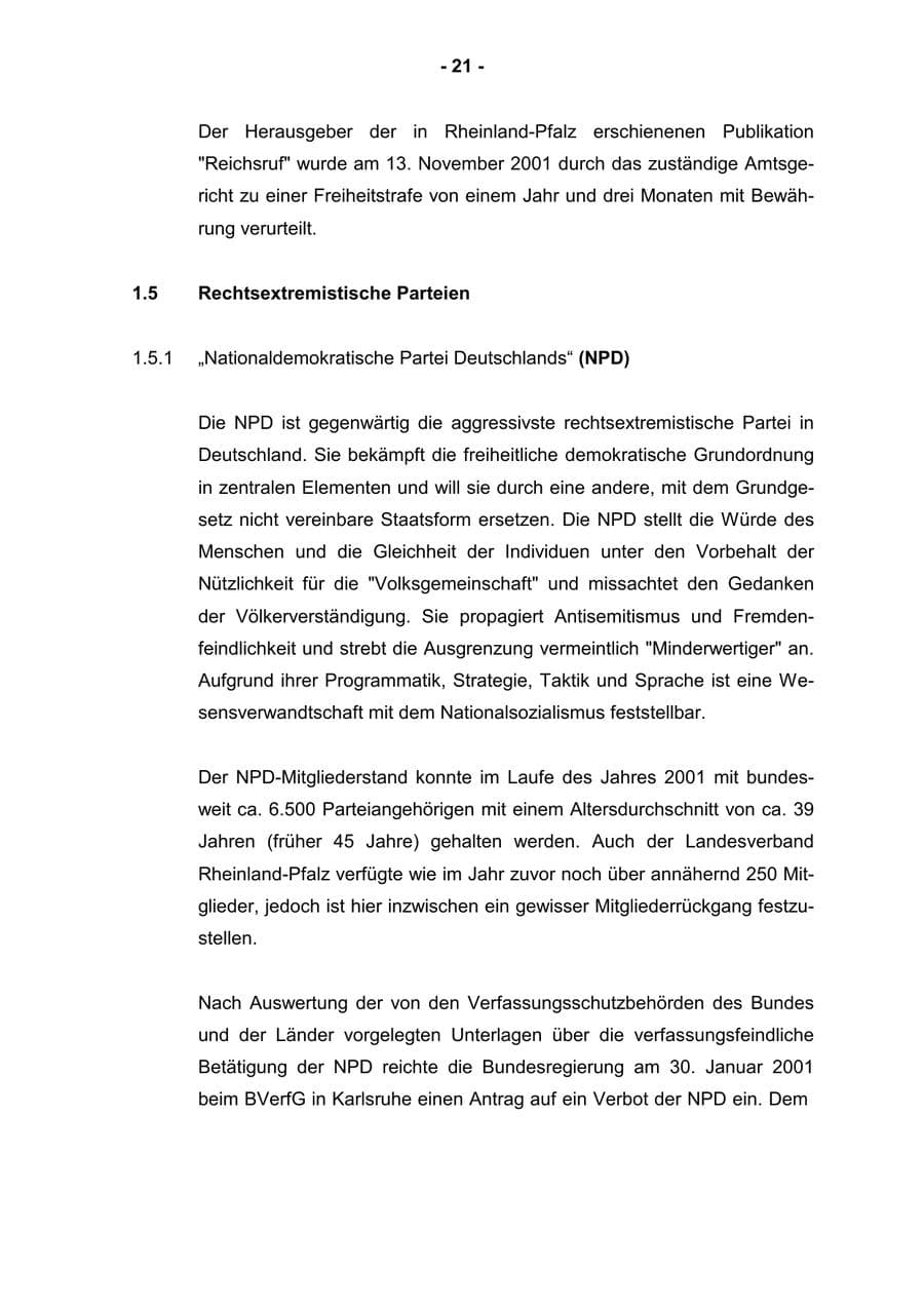 Seite 23 des Verfassungsschutzbericht 2001 Rheinland-Pfalz