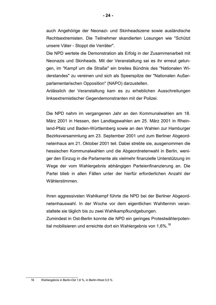 Seite 26 des Verfassungsschutzbericht 2001 Rheinland-Pfalz