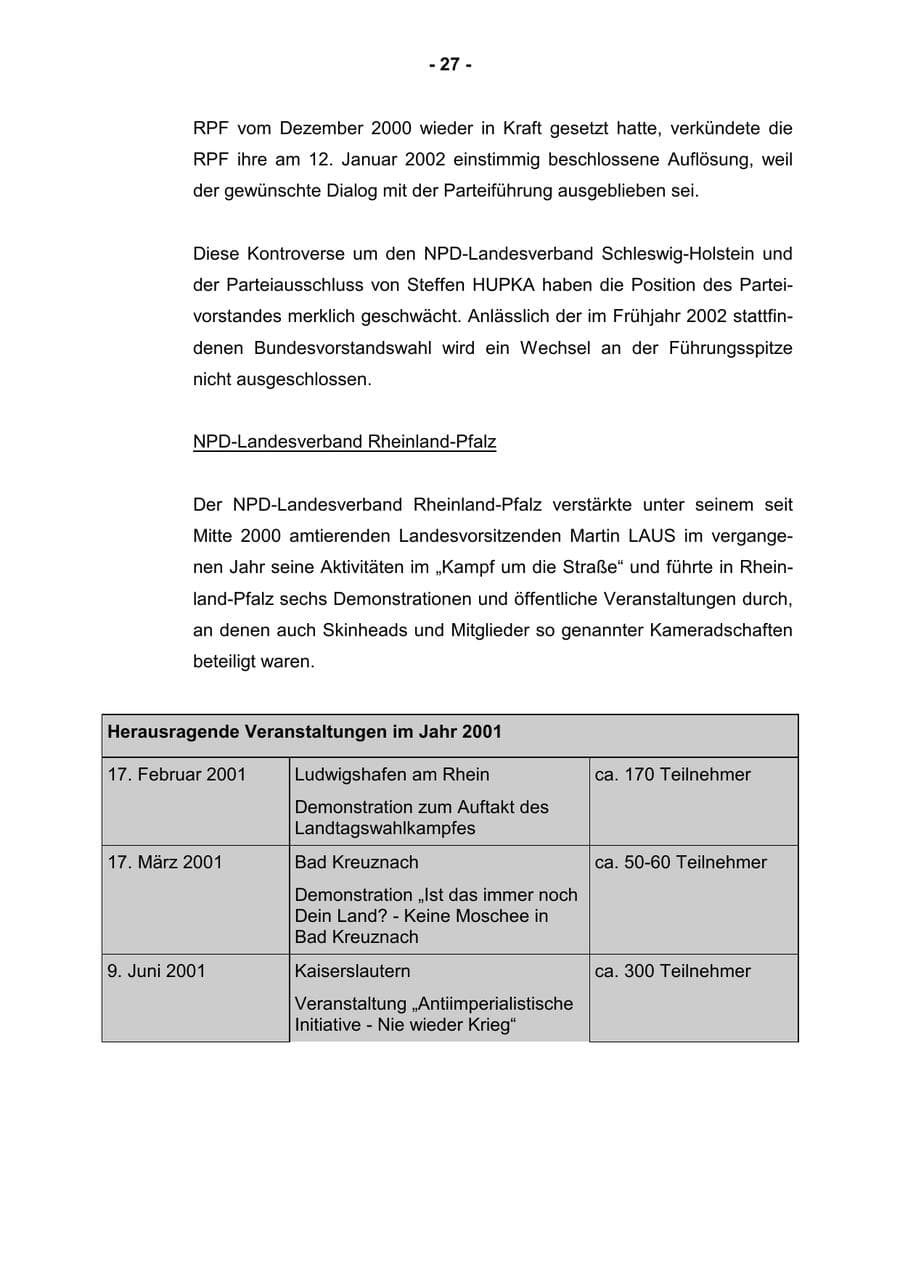 Seite 29 des Verfassungsschutzbericht 2001 Rheinland-Pfalz