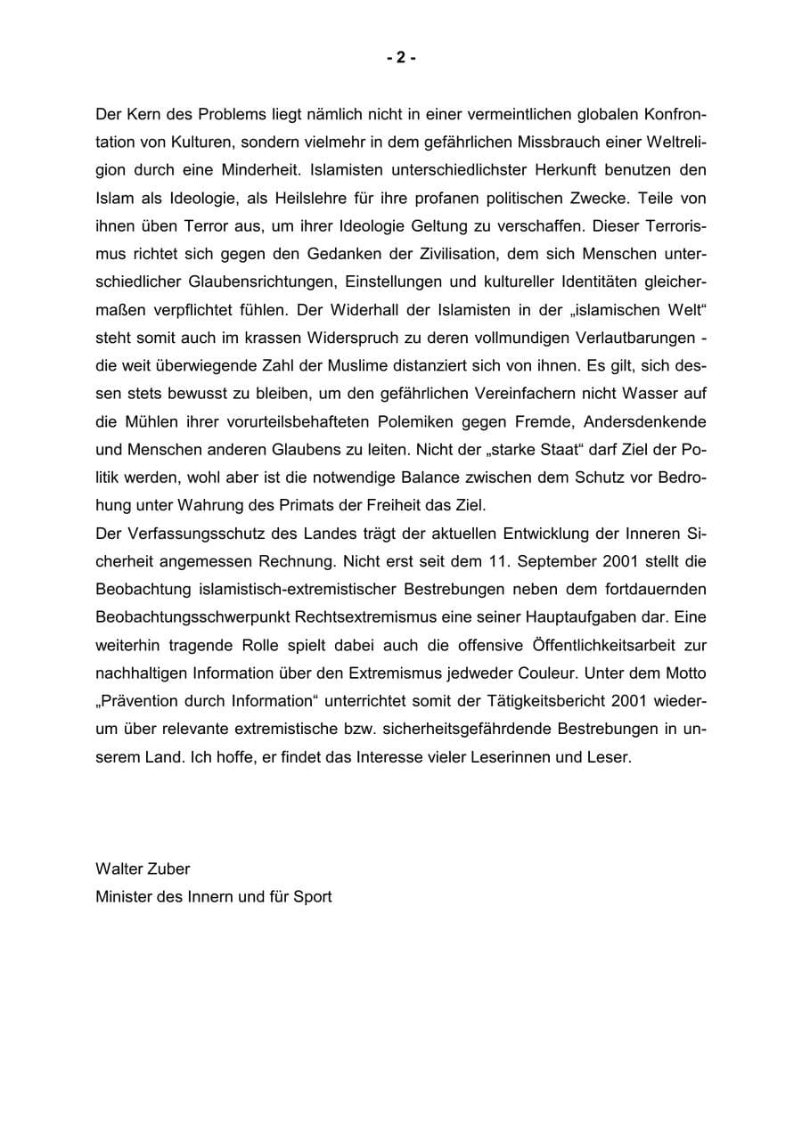 Seite 4 des Verfassungsschutzbericht 2001 Rheinland-Pfalz