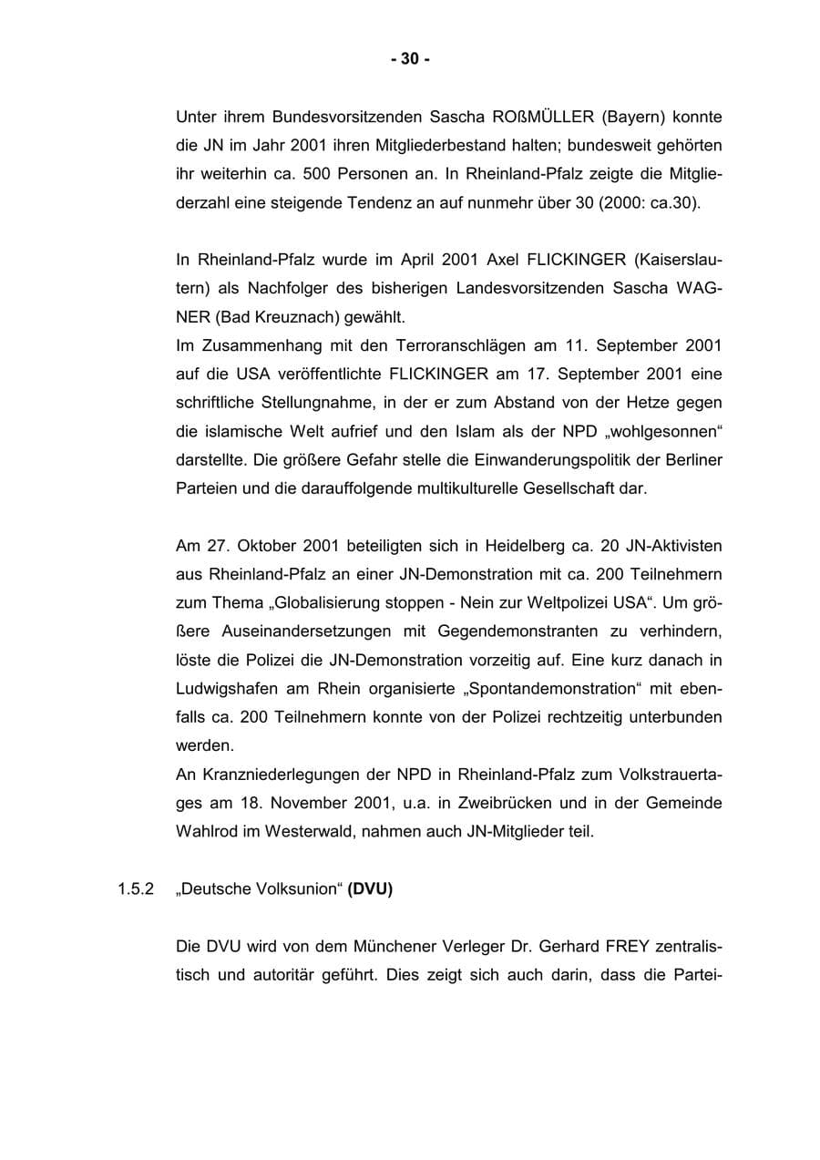 Seite 32 des Verfassungsschutzbericht 2001 Rheinland-Pfalz