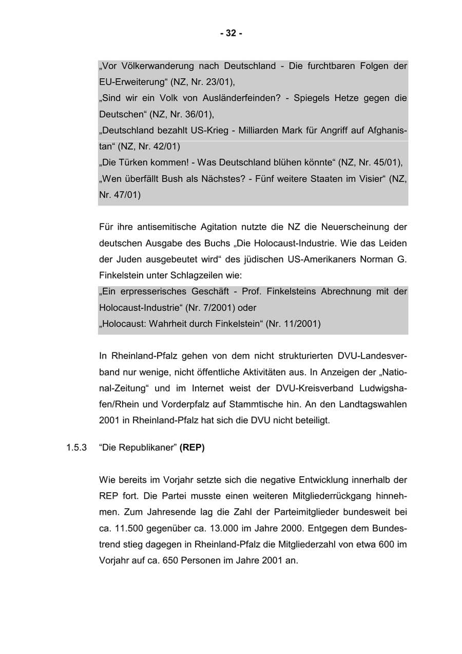Seite 34 des Verfassungsschutzbericht 2001 Rheinland-Pfalz
