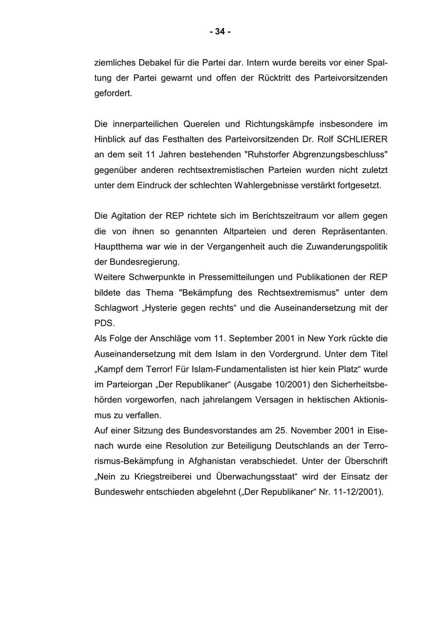Seite 36 des Verfassungsschutzbericht 2001 Rheinland-Pfalz